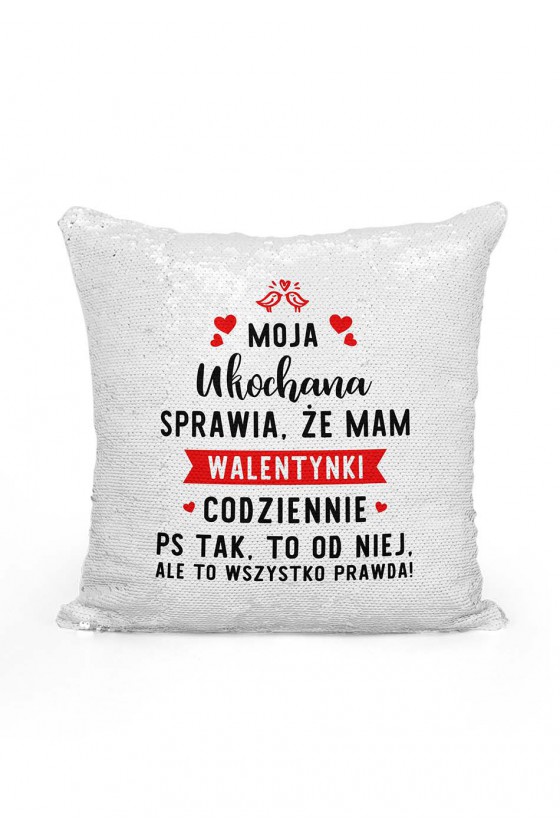 Poduszka cekinowa dla niego Mam walentynki codziennie