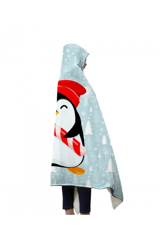 Koc z kapturem Pingwin w czapce Mikołaja