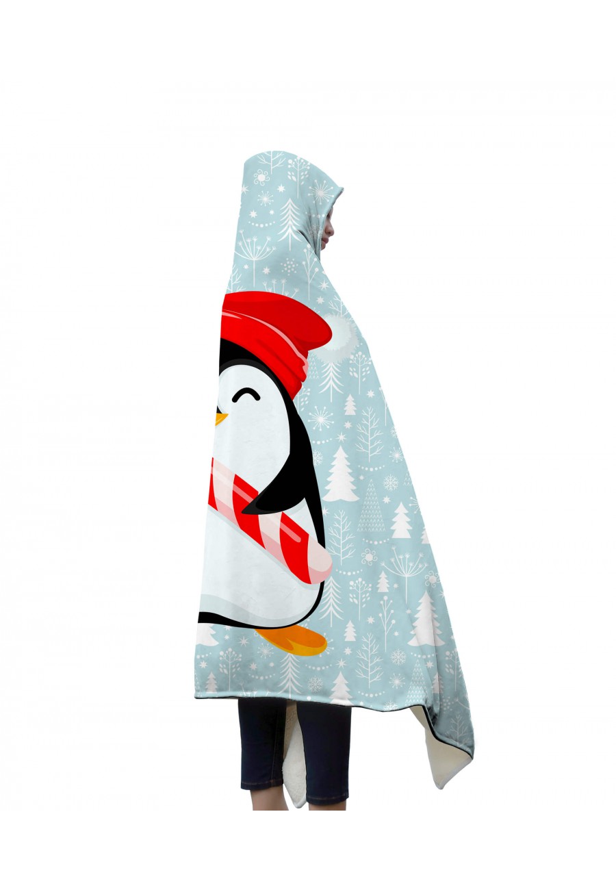 Koc z kapturem Pingwin w czapce Mikołaja