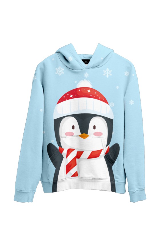 Bluza fullprint świąteczna z kapturem Piękny Pingwinek